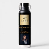 黒い金ゴールド会社のロゴ名の署名の写真 ウォーターボトル (正面)