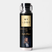 黒い金ゴールド会社のロゴ名の署名の写真 ウォーターボトル (正面)