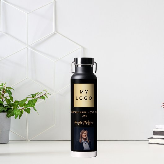 黒い金ゴールド会社のロゴ名の署名の写真 ウォーターボトル