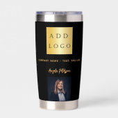 黒い金ゴールド会社のロゴ名の署名の写真 保温保冷タンブラー (背面)