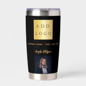 黒い金ゴールド会社のロゴ名の署名の写真 保温保冷タンブラー (正面)