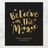 黒い金ゴールド信じスクリプトの魔法 ワインラベル (シングルラベル)