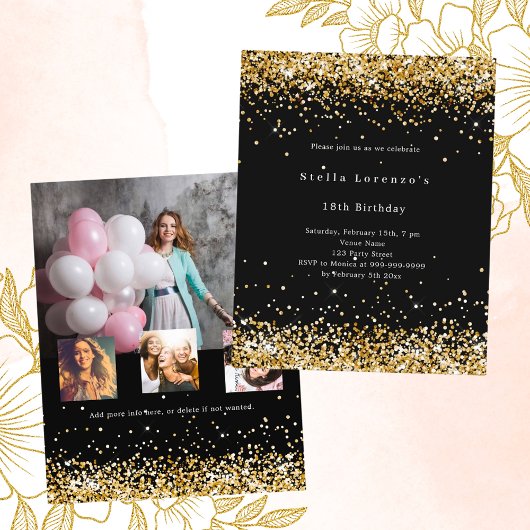 黒い金ゴールド写真の予算の誕生日の招待