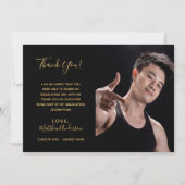 黒い金ゴールド写真の卒業サンキューカード 招待状 (正面)