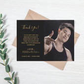 黒い金ゴールド写真の卒業サンキューカード 招待状