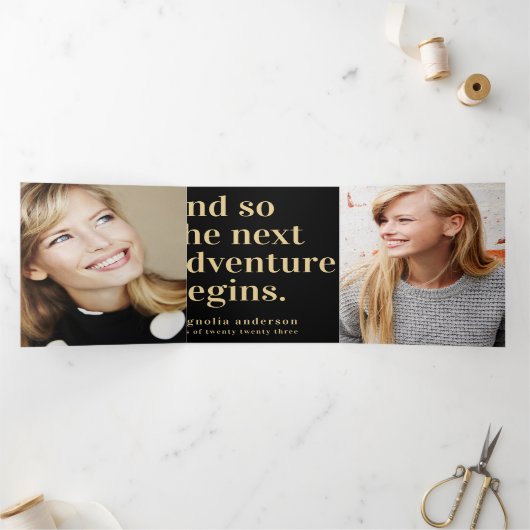 黒い金ゴールド写真を折り畳んだ卒業発表 三つ折り招待状 (内部)