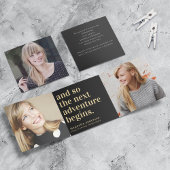 黒い金ゴールド写真を折り畳んだ卒業発表 三つ折り招待状