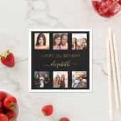 黒い金ゴールド写真コラージュの誕生日 スタンダードカクテルナプキン (インサイチュ)