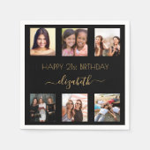 黒い金ゴールド写真コラージュの誕生日 スタンダードカクテルナプキン (正面)