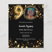 黒い金ゴールド写真スター90th誕生日の招待 (正面)