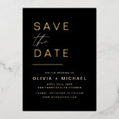 黒い金ゴールド写真ミニマルエレガントリストを保存 箔招待状 (正面)