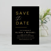 黒い金ゴールド写真ミニマルエレガントリストを保存 箔招待状 (立ち正面)