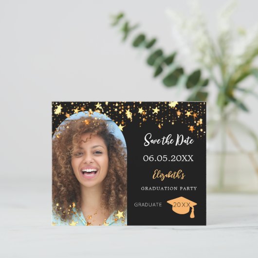 黒い金ゴールド写真卒業パーティー日付を保存 (スタンド正面)