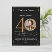 黒い金ゴールド写真40歳の誕生日サンキューカード 招待状 (スタンド正面)