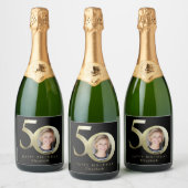 黒い金ゴールド写真50誕生日 スパークリングワインラベル (ボトル)