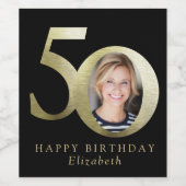黒い金ゴールド写真50誕生日 ワインラベル (シングルラベル)