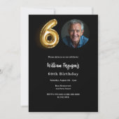 黒い金ゴールド写真60歳の誕生日 招待状 (正面)