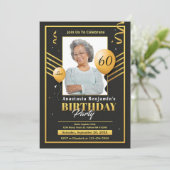 黒い金ゴールド写真60th誕生日パーティーのパーソナライズ 案内状 (スタンド正面)