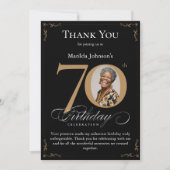 黒い金ゴールド写真70番目の誕生日サンキューカード 招待状 (正面)