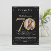 黒い金ゴールド写真70番目の誕生日サンキューカード 招待状 (スタンド正面)