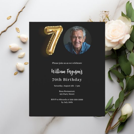 黒い金ゴールド写真70th birthday invitation