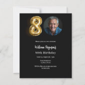 黒い金ゴールド写真80th birthday invitation (正面)