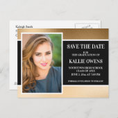 黒い金ゴールド卒業日保存 案内ポストカード (正面/裏面)