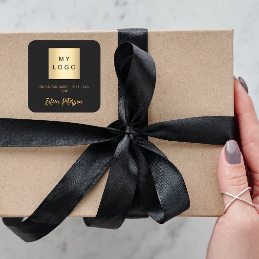 黒い金ゴールド名の署名のビジネスロゴ スクエアシール