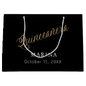 黒い金ゴールド名スクリプトキンセアニェラ ラージペーパーバッグ (正面)