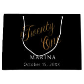 黒い金ゴールド名スクリプト21歳の誕生日 ラージペーパーバッグ (正面)