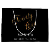 黒い金ゴールド名スクリプト21歳の誕生日 ラージペーパーバッグ (裏面)