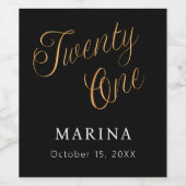 黒い金ゴールド名スクリプト21歳の誕生日 ワインラベル (シングルラベル)