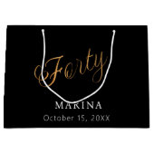 黒い金ゴールド名スクリプト40th birthday ラージペーパーバッグ (正面)