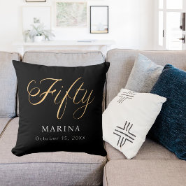 黒い金ゴールド名スクリプト50th birthday クッション