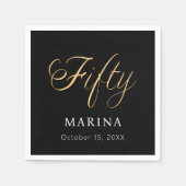 黒い金ゴールド名スクリプト50th birthday スタンダードカクテルナプキン (正面)