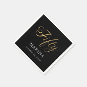 黒い金ゴールド名スクリプト50th birthday スタンダードカクテルナプキン (角)