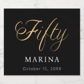 黒い金ゴールド名スクリプト50th birthday スパークリングワインラベル (シングルラベル)