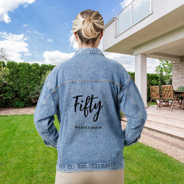 黒い金ゴールド名スクリプト50th birthday デニムジャケット