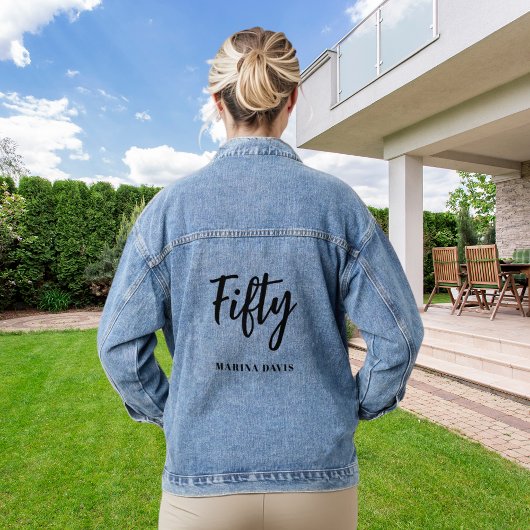 黒い金ゴールド名スクリプト50th birthday デニムジャケット