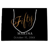 黒い金ゴールド名スクリプト50th birthday ラージペーパーバッグ (正面)
