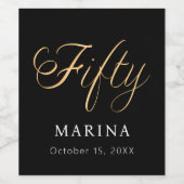 黒い金ゴールド名スクリプト50th birthday ワインラベル (シングルラベル)