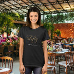 黒い金ゴールド名スクリプト50th birthday tシャツ<br><div class="desc">5書と金ゴールドフェイクスクリプト。名前をカスタマイズして追加する(または削除しもしたくない)白い文字。</div>
