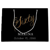 黒い金ゴールド名スクリプト60th birthday ラージペーパーバッグ (正面)