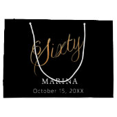 黒い金ゴールド名スクリプト60th birthday ラージペーパーバッグ (裏面)