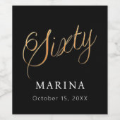 黒い金ゴールド名スクリプト60th birthday ワインラベル (シングルラベル)