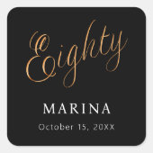 黒い金ゴールド名スクリプト80th birthday スクエアシール (正面)