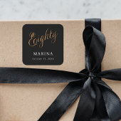 黒い金ゴールド名スクリプト80th birthday スクエアシール