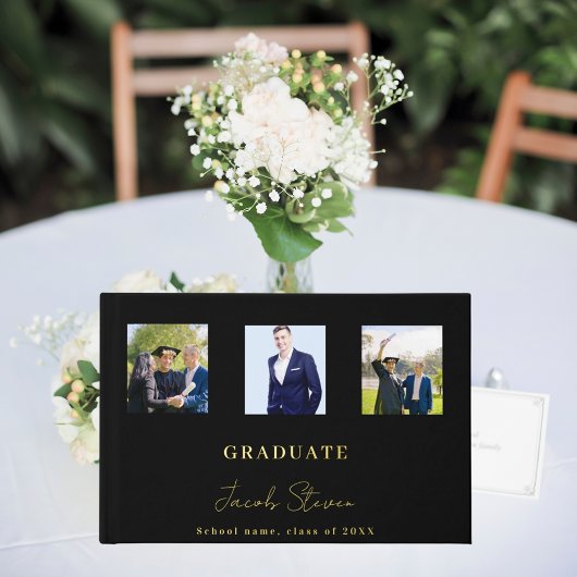 黒い金ゴールド名スクリプトphoto卒業 ゲストブック