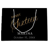 黒い金ゴールド名スクリプトSweet 16 ラージペーパーバッグ (正面)