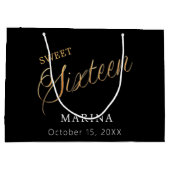 黒い金ゴールド名スクリプトSweet 16 ラージペーパーバッグ (裏面)